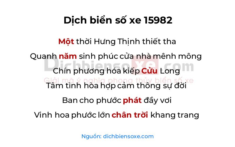 Dịch thơ biển số 15982