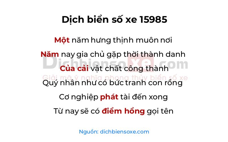 Dịch thơ biển số 15985