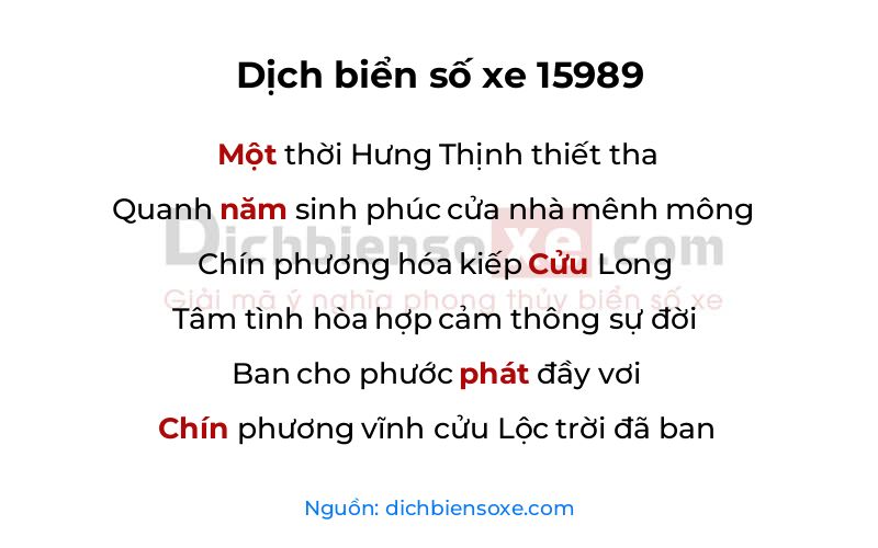 Dịch thơ biển số 15989