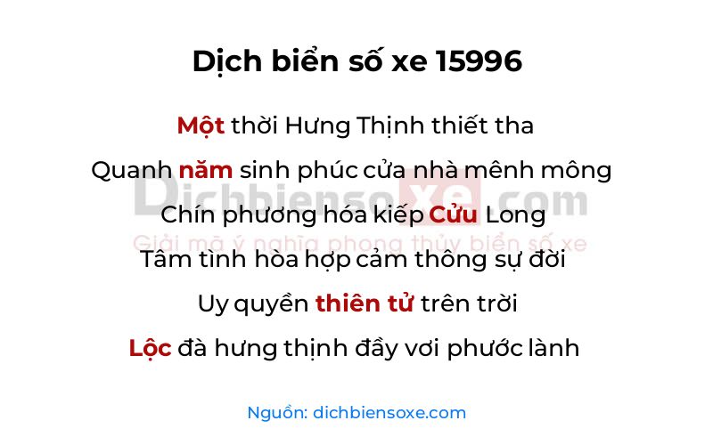 Dịch thơ biển số 15996