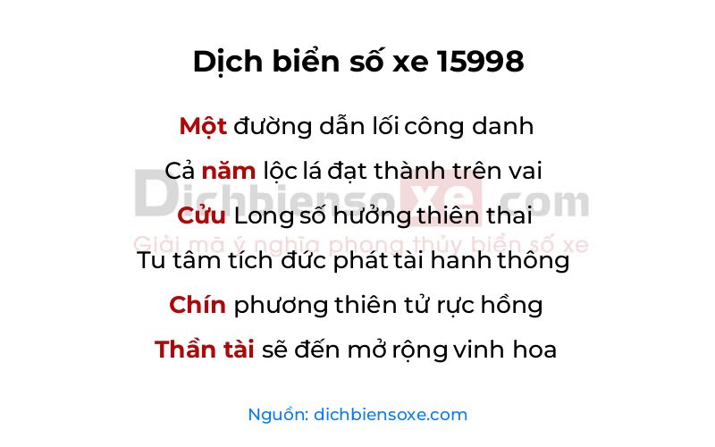 Dịch thơ biển số 15998
