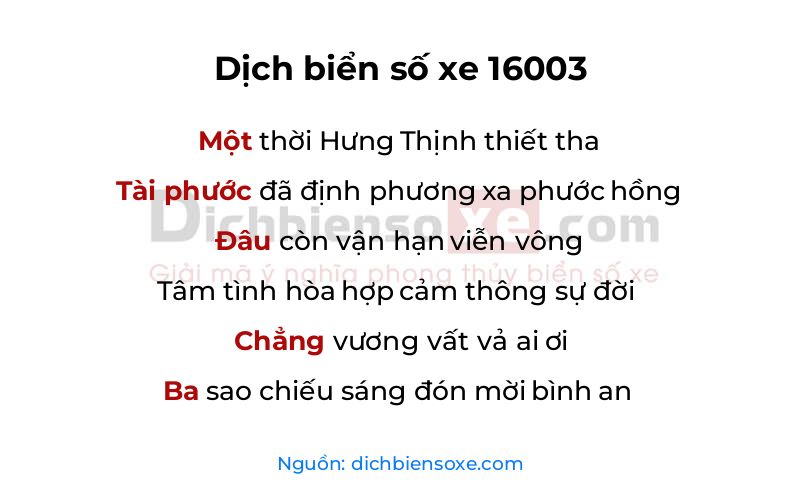 Dịch thơ biển số 16003
