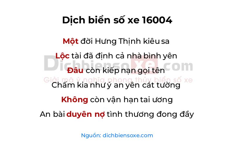 Dịch thơ biển số 16004