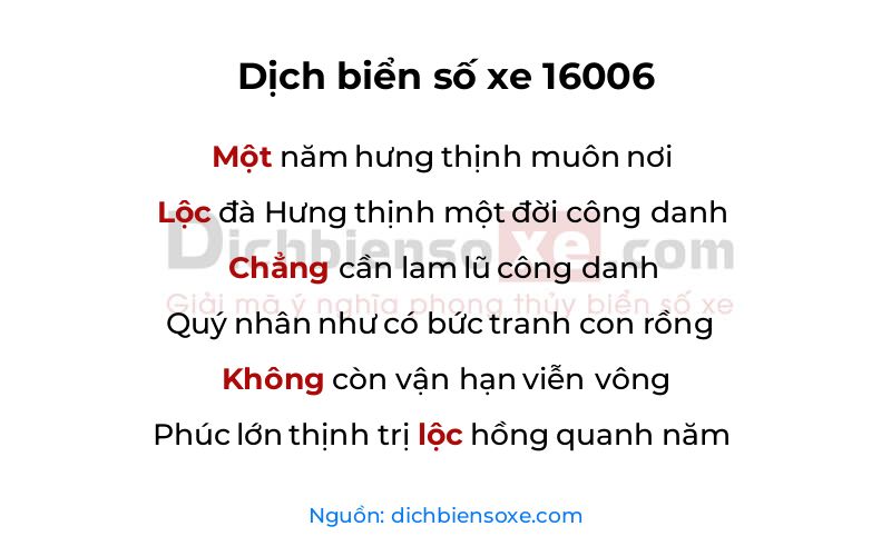 Dịch thơ biển số 16006