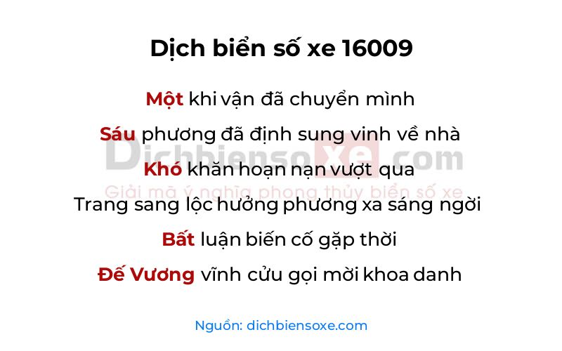 Dịch thơ biển số 16009