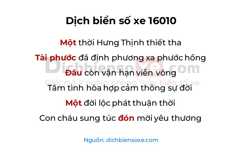 Dịch thơ biển số 16010