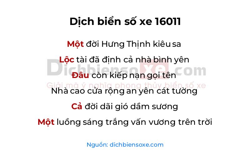 Dịch thơ biển số 16011