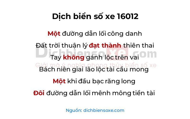 Dịch thơ biển số 16012