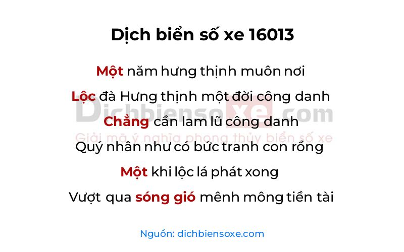 Dịch thơ biển số 16013