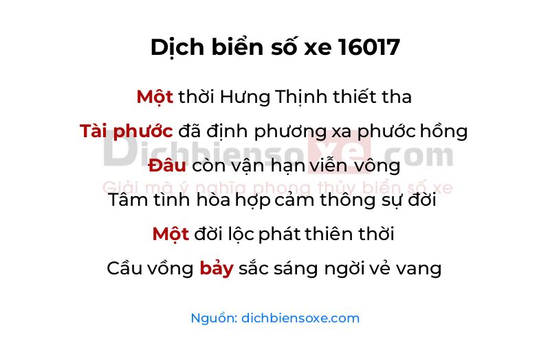 Dịch thơ biển số 16017