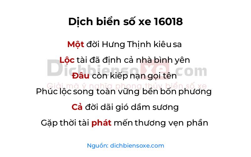 Dịch thơ biển số 16018