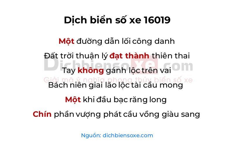 Dịch thơ biển số 16019