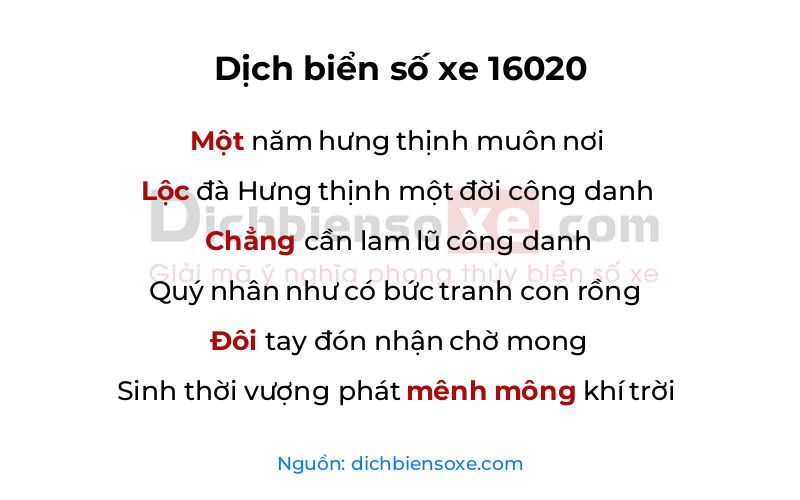 Dịch thơ biển số 16020
