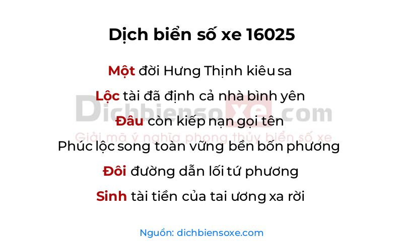 Dịch thơ biển số 16025