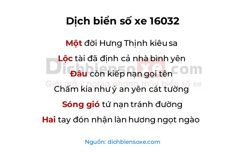 Dịch thơ biển số 16032