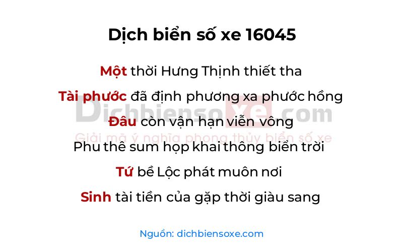 Dịch thơ biển số 16045