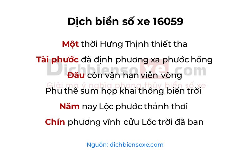 Dịch thơ biển số 16059
