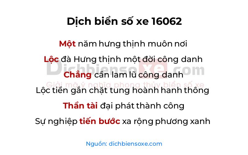 Dịch thơ biển số 16062