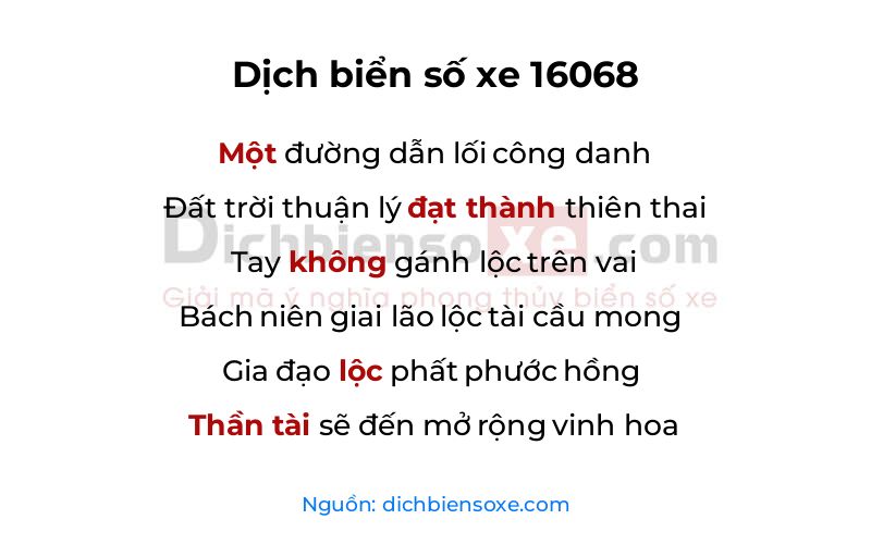 Dịch thơ biển số 16068
