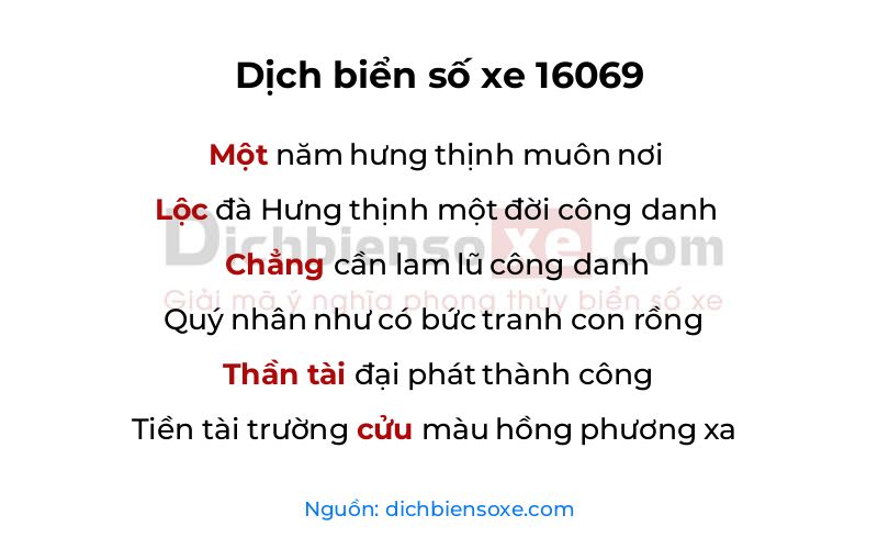 Dịch thơ biển số 16069