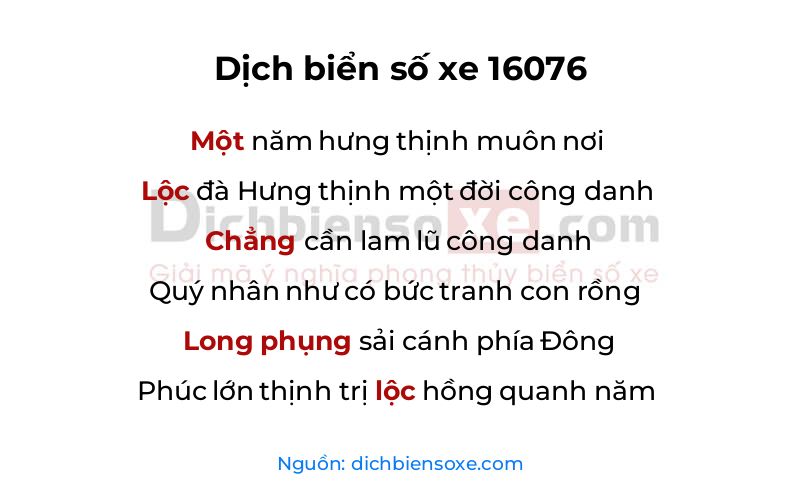 Dịch thơ biển số 16076