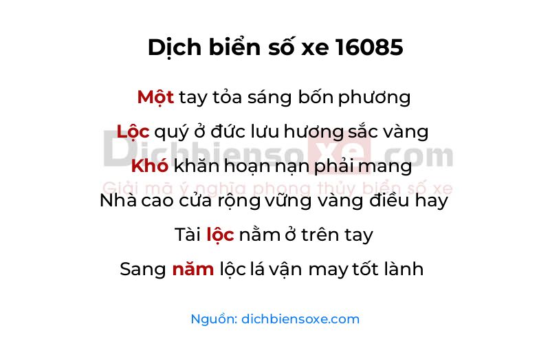 Dịch thơ biển số 16085