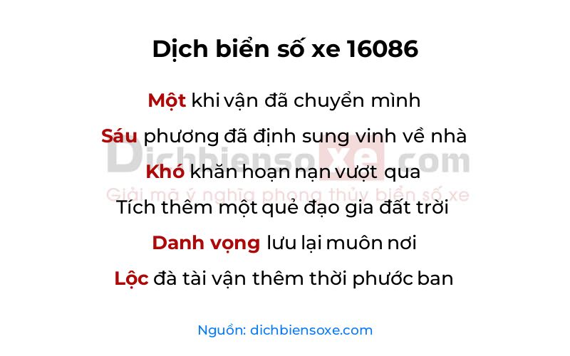 Dịch thơ biển số 16086