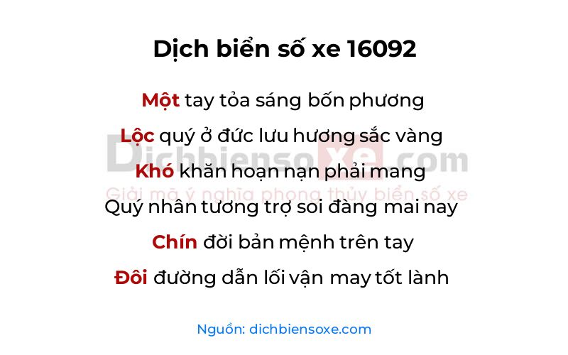 Dịch thơ biển số 16092