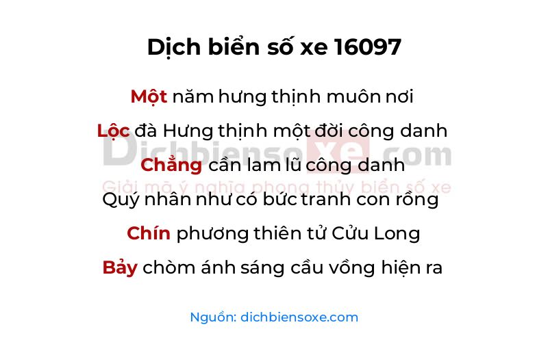 Dịch thơ biển số 16097