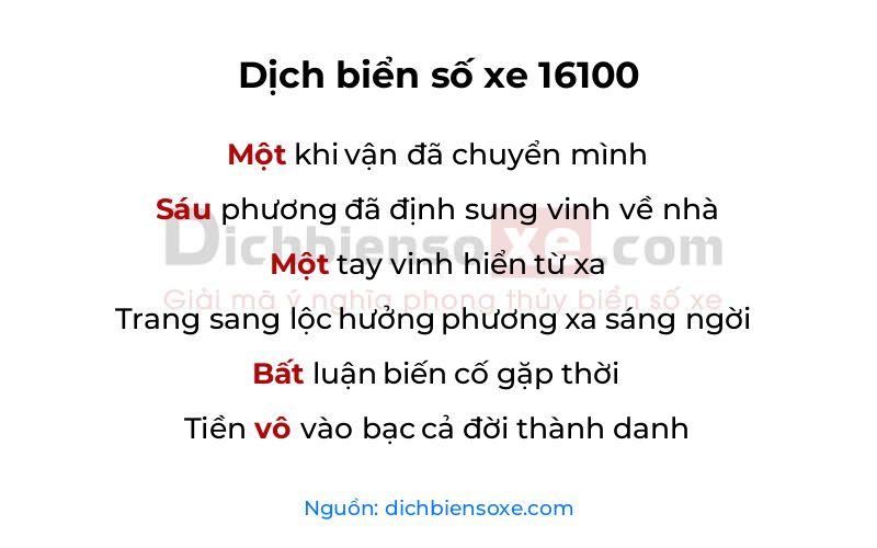 Dịch thơ biển số 16100