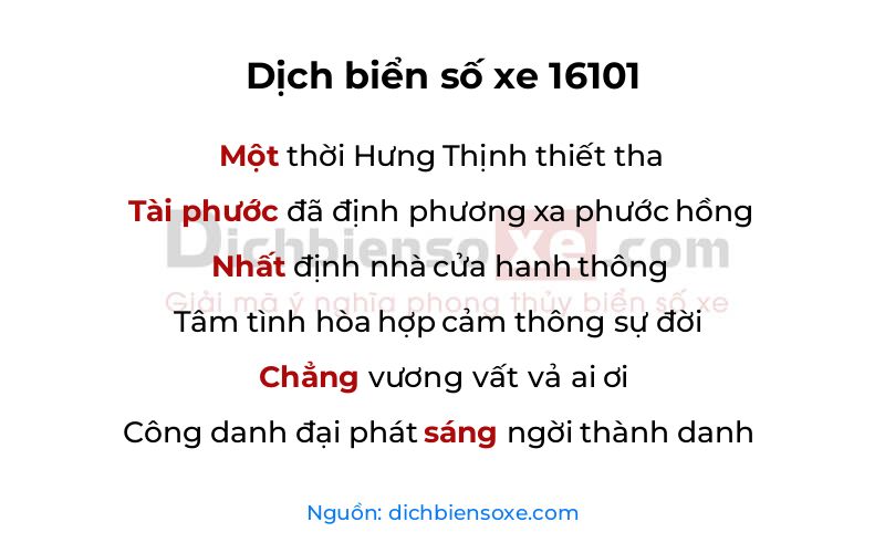 Dịch thơ biển số 16101