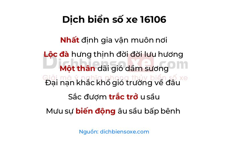 Dịch thơ biển số 16106