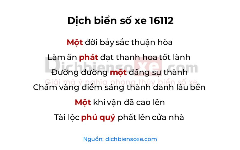 Dịch thơ biển số 16112