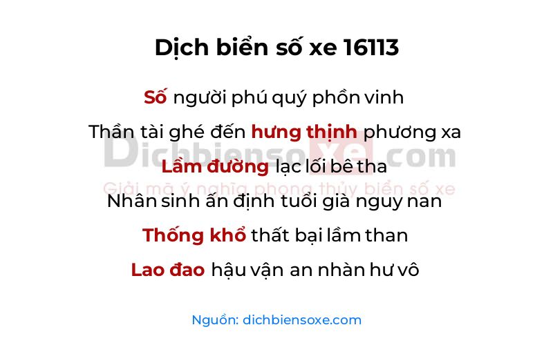 Dịch thơ biển số 16113