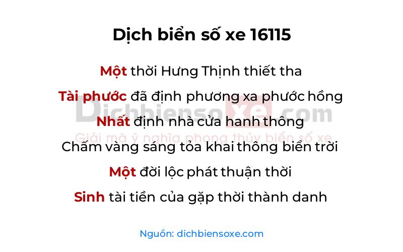 Dịch thơ biển số 16115