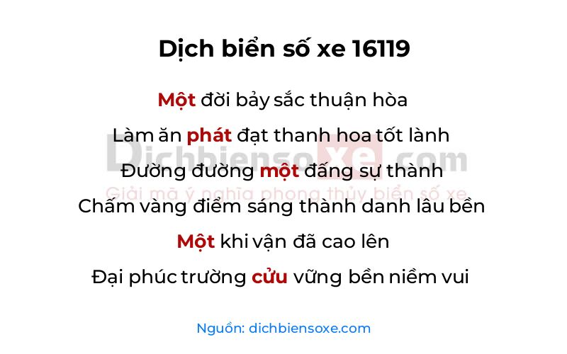 Dịch thơ biển số 16119