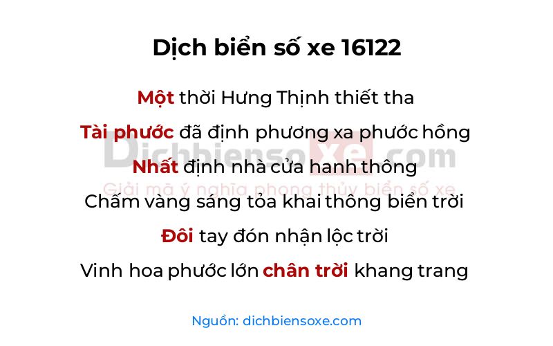 Dịch thơ biển số 16122