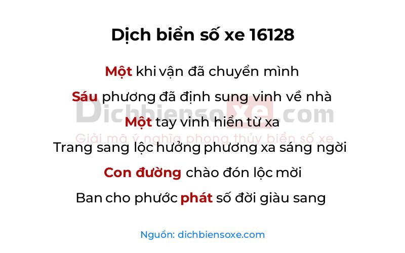 Dịch thơ biển số 16128