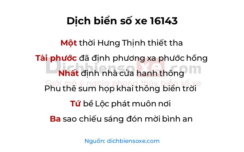 Dịch thơ biển số 16143