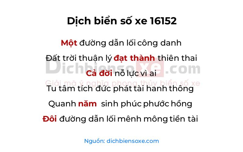 Dịch thơ biển số 16152