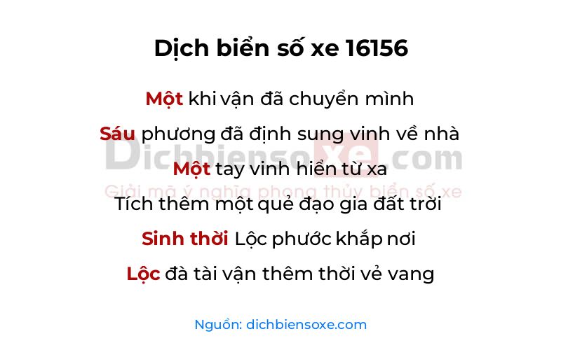 Dịch thơ biển số 16156