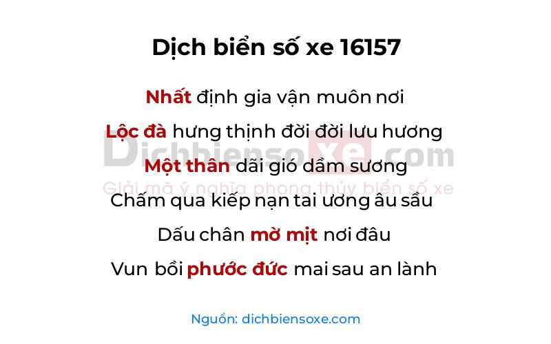 Dịch thơ biển số 16157