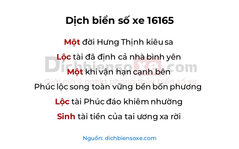 Dịch thơ biển số 16165