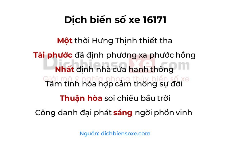 Dịch thơ biển số 16171