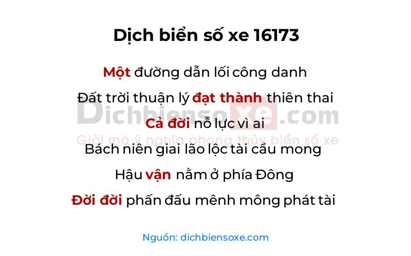 Dịch thơ biển số 16173