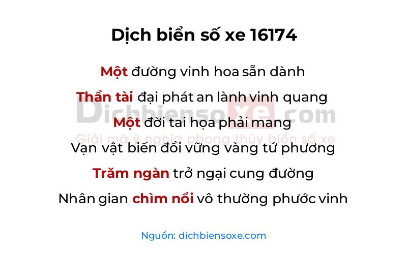Dịch thơ biển số 16174