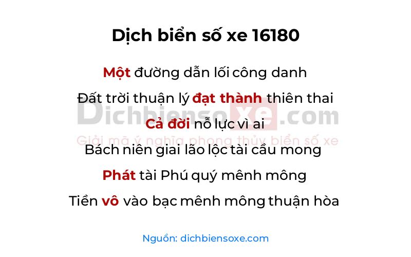 Dịch thơ biển số 16180