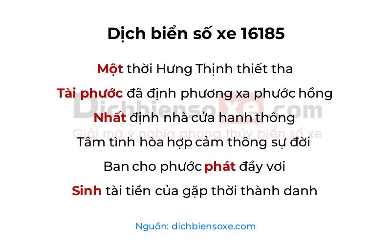 Dịch thơ biển số 16185