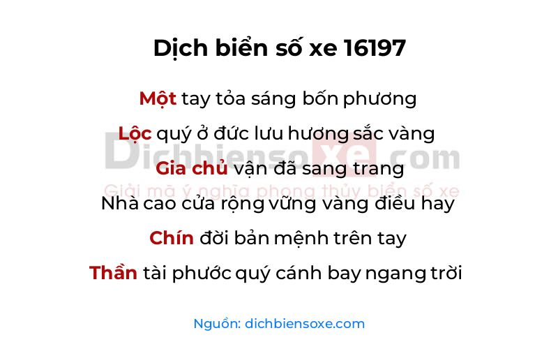 Dịch thơ biển số 16197