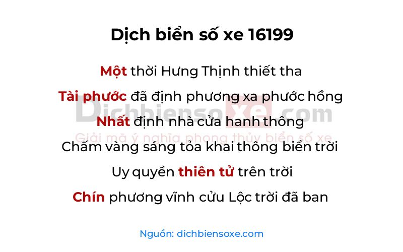 Dịch thơ biển số 16199